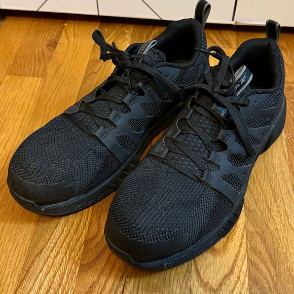 Reebok Men 9.5 Fusion Flexwave Work Athletic Shoe Black Tennis Sneaker Comp Toe - Picture 1 of 8
